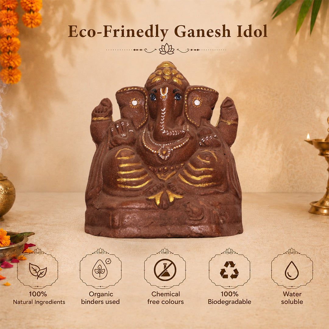 Ganapati Idol - Dark Mud ( 11 Inches )